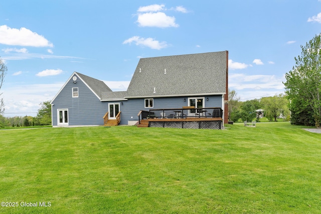 1396 Barton Hill Rd, Wright, NY 12053 - back of property featuring a wooden deck, a lawn, entry steps, and french doors