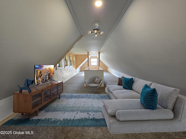 85 Hunt Lake Rd, Corinth, NY 12822 - living area featuring carpet floors and vaulted ceiling