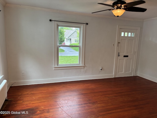 1922 Regent St, Niskayuna, NY 12309 - entryway featuring wood finished floors, crown molding, ceiling fan, and radiator