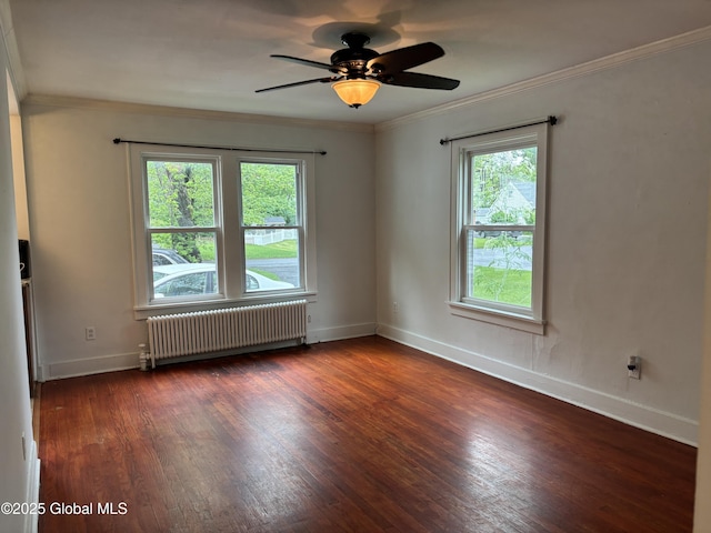 1922 Regent St, Niskayuna, NY 12309 - empty room featuring radiator heating unit, wood finished floors, crown molding, and a ceiling fan