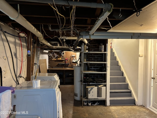 1922 Regent St, Niskayuna, NY 12309 - unfinished below grade area with washer and clothes dryer, stairway, and water heater