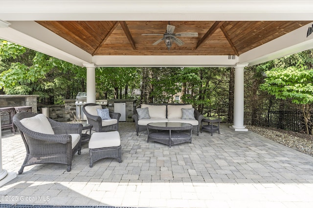 1 Stoneridge Dr, Colonie, NY 12211 - view of patio with a gazebo, an outdoor hangout area, exterior kitchen, and ceiling fan