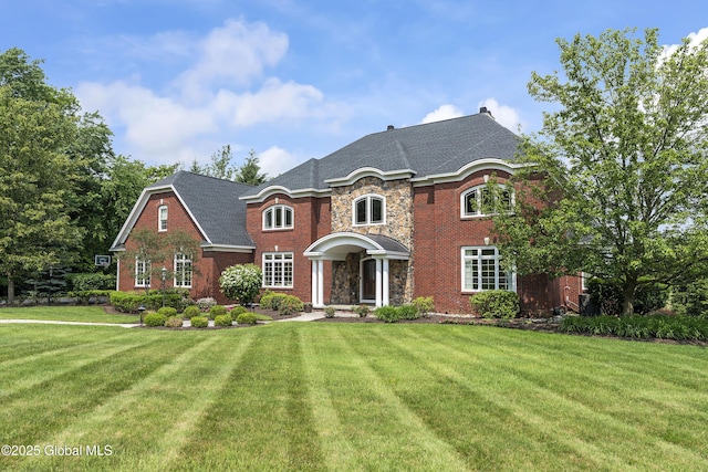 1 Stoneridge Dr, Colonie, NY 12211 - view of front of property featuring a front lawn, stone siding, and brick siding