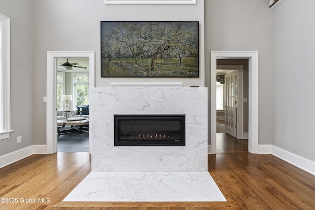 1 Stoneridge Dr, Colonie, NY 12211 - detailed view of wood finished floors, a premium fireplace, and ceiling fan