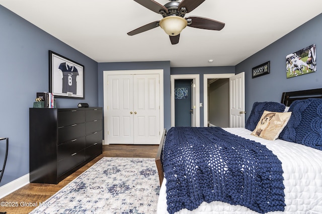 1 Stoneridge Dr, Colonie, NY 12211 - bedroom with dark wood-type flooring, a closet, and ceiling fan