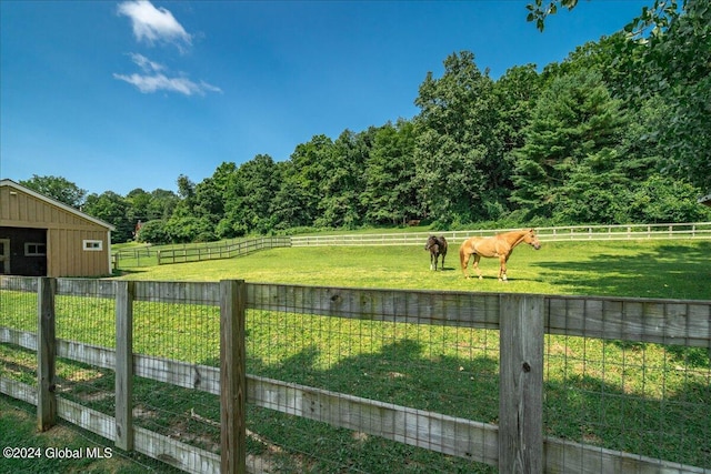 363 Goodman Rd, Fort Ann, NY 12827 - view of yard featuring a rural view, an outdoor structure, an exterior structure, and a view of trees