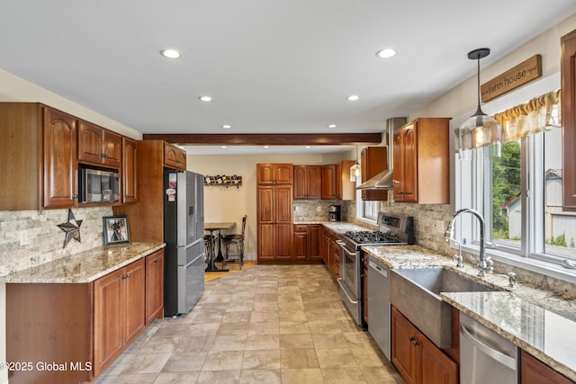 363 Goodman Rd, Fort Ann, NY 12827 - kitchen with appliances with stainless steel finishes, exhaust hood, a sink, recessed lighting, and backsplash