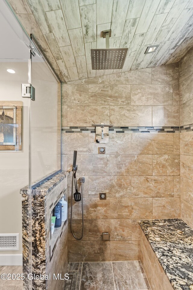 363 Goodman Rd, Fort Ann, NY 12827 - full bathroom with a tile shower and wood ceiling