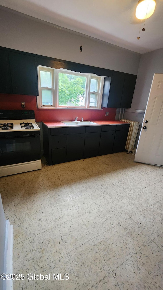 359 2nd Ave, Albany, NY 12209 - kitchen featuring range with gas cooktop, dark cabinetry, light countertops, and light flooring