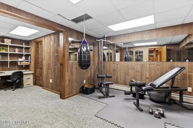 17 Cypress Pt, Clifton Park, NY 12065 - workout area with wooden walls, a drop ceiling, and built in study area