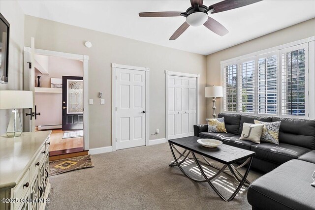 17 Cypress Pt, Clifton Park, NY 12065 - living area with ceiling fan, carpet floors, and a baseboard radiator