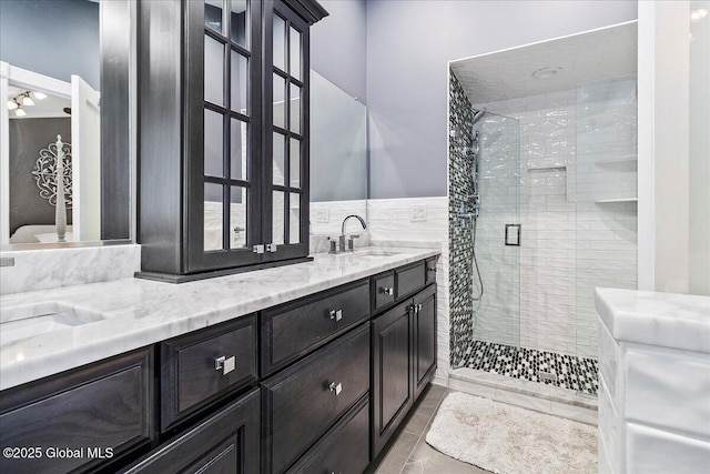 17 Cypress Pt, Clifton Park, NY 12065 - full bathroom with double vanity, a shower stall, and tile patterned floors