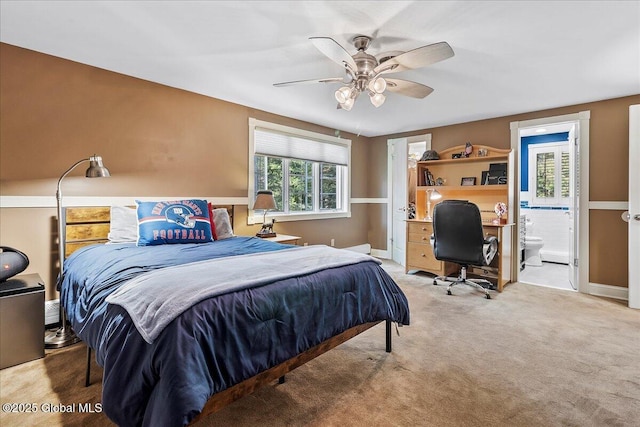 17 Cypress Pt, Clifton Park, NY 12065 - bedroom featuring a desk, light colored carpet, ceiling fan, and ensuite bathroom
