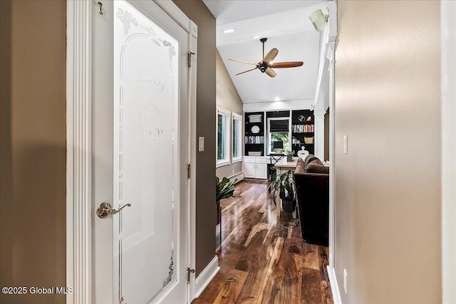 17 Cypress Pt, Clifton Park, NY 12065 - hallway with dark wood-type flooring, vaulted ceiling, a baseboard heating unit, and recessed lighting