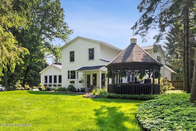 17 Cypress Pt, Clifton Park, NY 12065 - back of house featuring a gazebo, a lawn, a chimney, and a shingled roof
