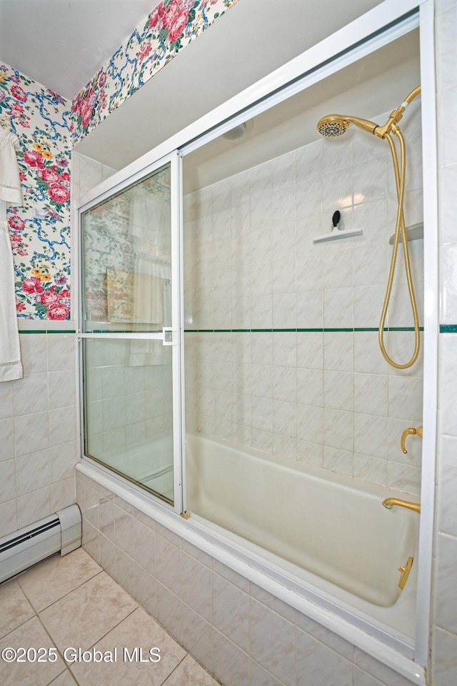 805 Karenwald Ln, Schenectady, NY 12309 - bathroom with tiled shower / bath, tile patterned floors, and tile walls