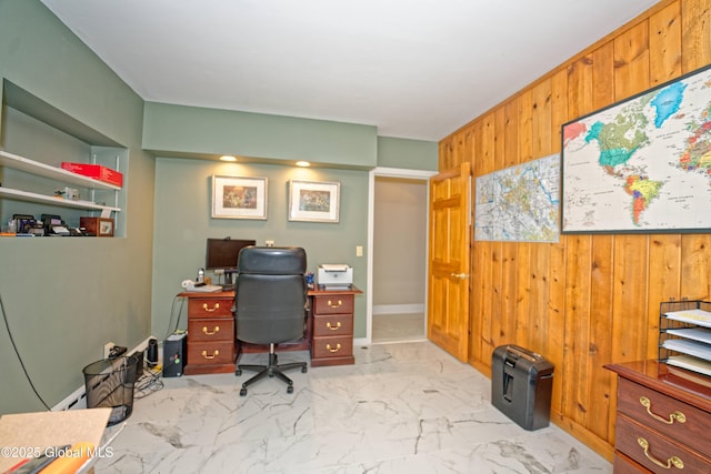 805 Karenwald Ln, Schenectady, NY 12309 - home office with wooden walls and light marble finish flooring