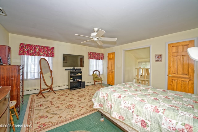 805 Karenwald Ln, Schenectady, NY 12309 - carpeted bedroom featuring baseboard heating, multiple windows, and a ceiling fan