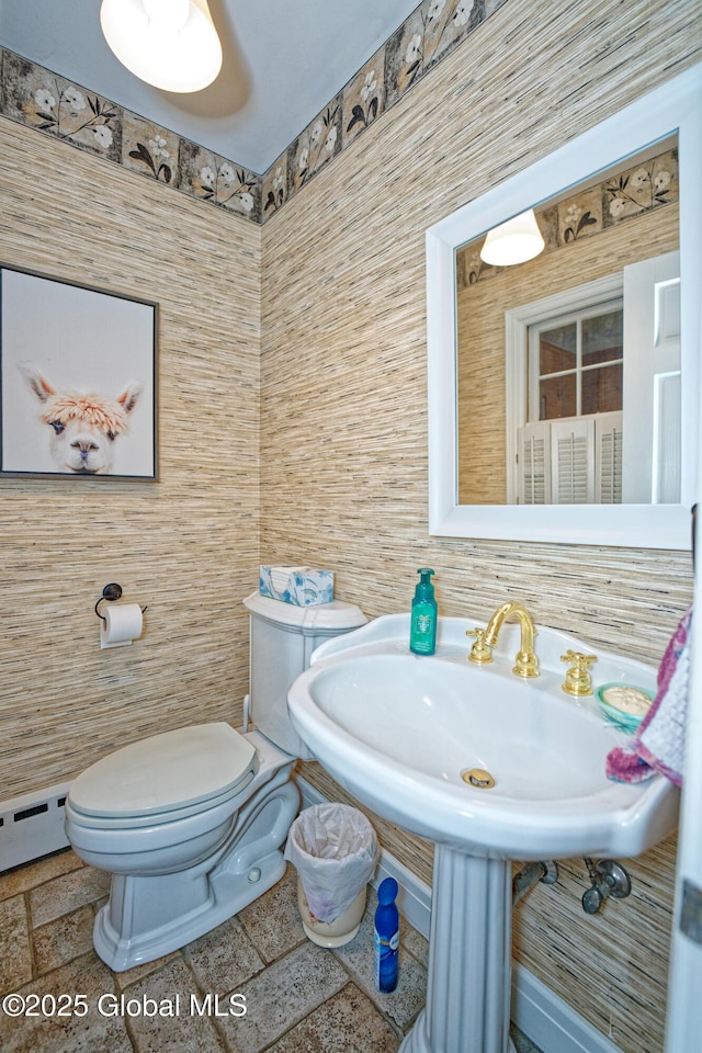 805 Karenwald Ln, Schenectady, NY 12309 - half bath with tile walls and a baseboard radiator