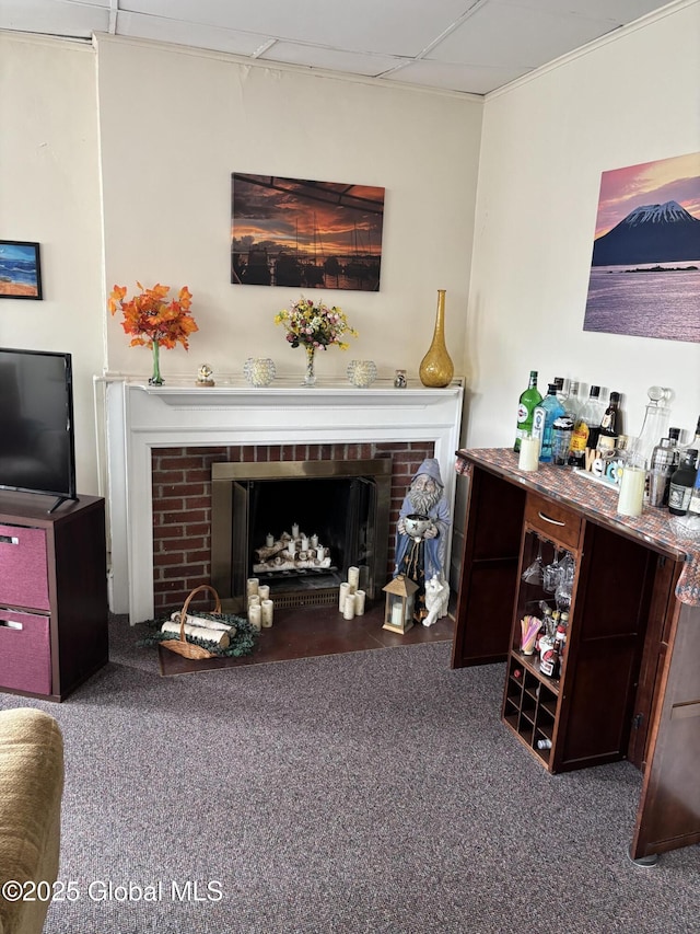 219 Green St, Schenectady, NY 12305 - carpeted living area featuring a fireplace