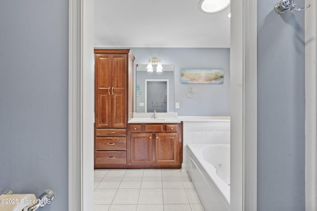 41 Jean Pl, Guilderland, NY 12303 - bathroom with tile patterned floors, a whirlpool tub, and vanity