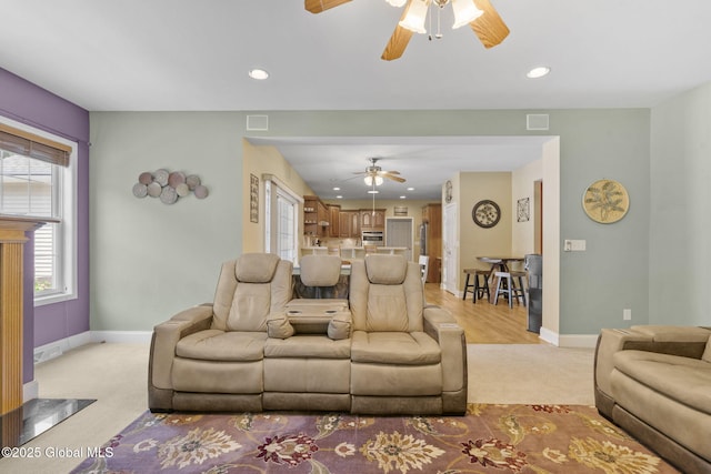 41 Jean Pl, Guilderland, NY 12303 - living area with ceiling fan, light colored carpet, and recessed lighting