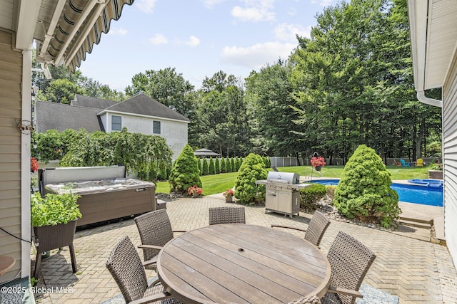41 Jean Pl, Guilderland, NY 12303 - view of patio / terrace with outdoor dining area, a hot tub, and a grill