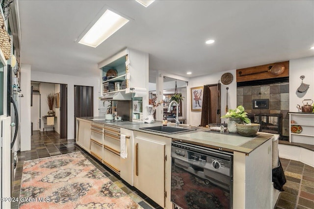 290 Camden Valley Rd, Salem, NY 12873 - kitchen with dishwasher, a peninsula, stone finish flooring, open shelves, and recessed lighting