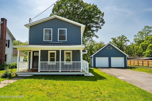11 N Park St, White Creek, NY 12816 - view of front of home featuring a porch, a detached garage, and an outbuilding