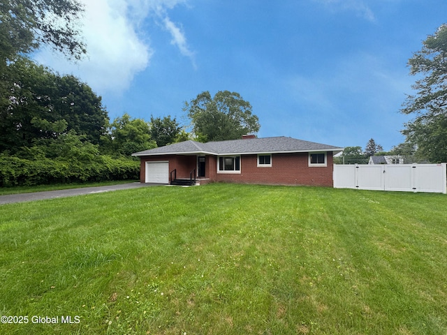 10 Kasper Dr, Colonie, NY 12211 - ranch-style house featuring an attached garage, a gate, driveway, brick siding, and a chimney