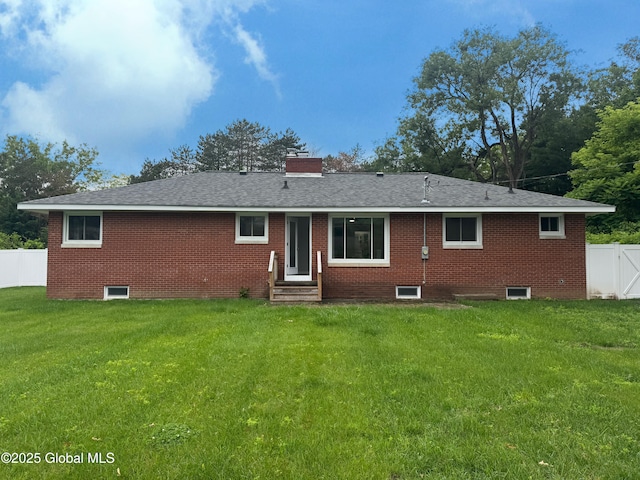 10 Kasper Dr, Colonie, NY 12211 - back of house with entry steps, brick siding, a chimney, and a shingled roof