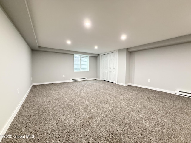 10 Kasper Dr, Colonie, NY 12211 - below grade area featuring carpet, a baseboard radiator, recessed lighting, and baseboards