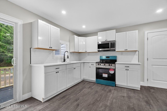 12 Haviland Ave, Glens Falls, NY 12801 - kitchen with stainless steel appliances, a sink, dark wood-style flooring, light countertops, and recessed lighting