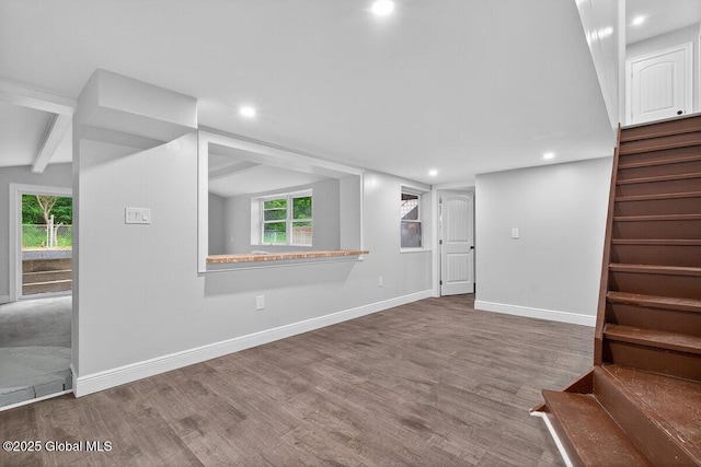 12 Haviland Ave, Glens Falls, NY 12801 - basement with stairway, wood finished floors, baseboards, healthy amount of natural light, and recessed lighting