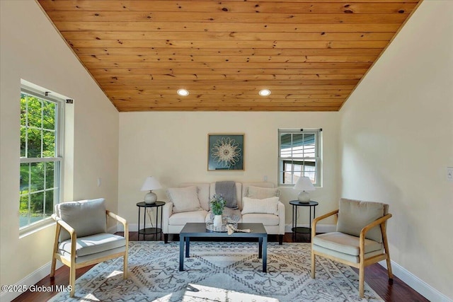 6 Maple Ter, Bethlehem, NY 12054 - living room featuring wood ceiling, plenty of natural light, vaulted ceiling, recessed lighting, and wood finished floors