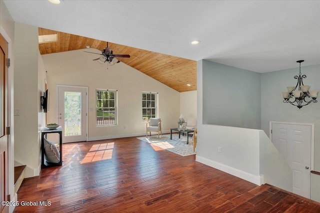 6 Maple Ter, Bethlehem, NY 12054 - spare room with a chandelier, ceiling fan, wood finished floors, vaulted ceiling, and recessed lighting