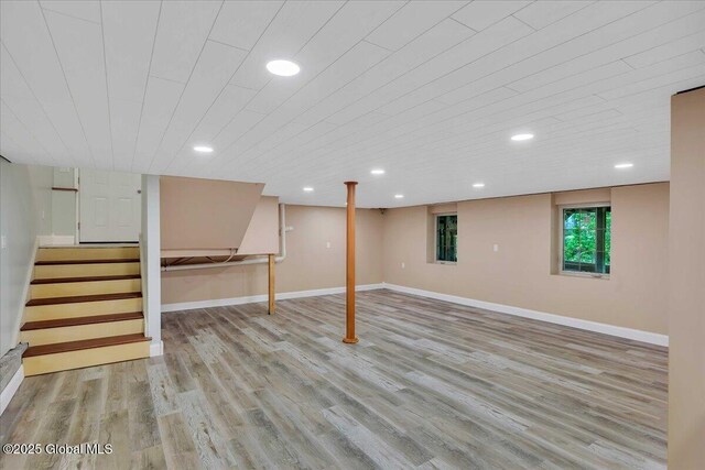 6 Maple Ter, Bethlehem, NY 12054 - basement featuring wood finished floors, recessed lighting, and stairway
