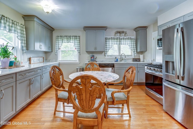 4 Tomohawk Pl, Johnstown, NY 12095 - kitchen with appliances with stainless steel finishes, gray cabinetry, and plenty of natural light