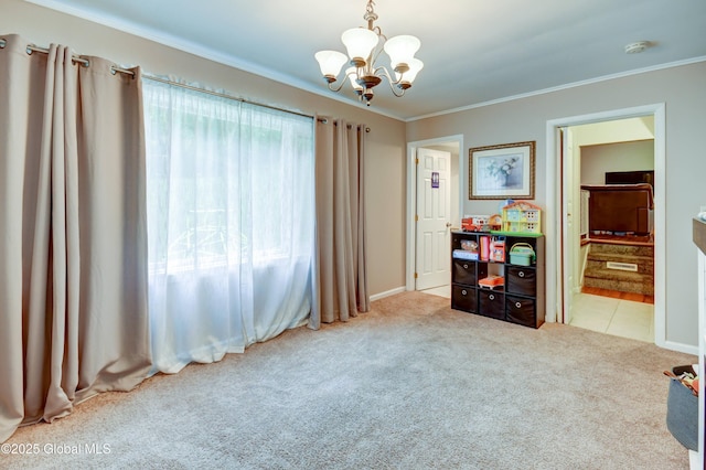 4 Tomohawk Pl, Johnstown, NY 12095 - interior space featuring a chandelier, carpet flooring, crown molding, and a smoke detector