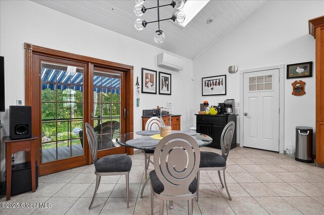 2034 Duanesburg Churches Rd, Duanesburg, NY 12053 - dining space with light tile patterned flooring, a wall unit AC, and high vaulted ceiling
