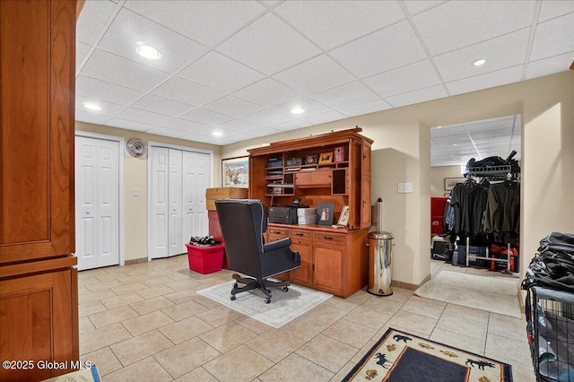 2034 Duanesburg Churches Rd, Duanesburg, NY 12053 - office with a drop ceiling, light tile patterned floors, and recessed lighting