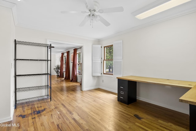 67 Victoria Way, Albany, NY 12209 - unfurnished room with ornamental molding, ceiling fan, wood finished floors, and an office area