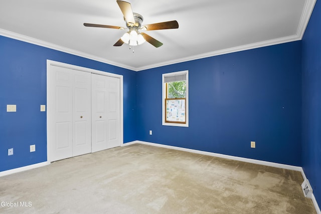 67 Victoria Way, Albany, NY 12209 - unfurnished bedroom with carpet flooring, ornamental molding, a closet, and ceiling fan