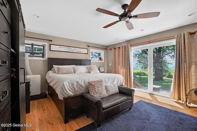 47 Mountainview Ter, North Greenbush, NY 12144 - bedroom featuring access to outside, light wood-style floors, a ceiling fan, and recessed lighting