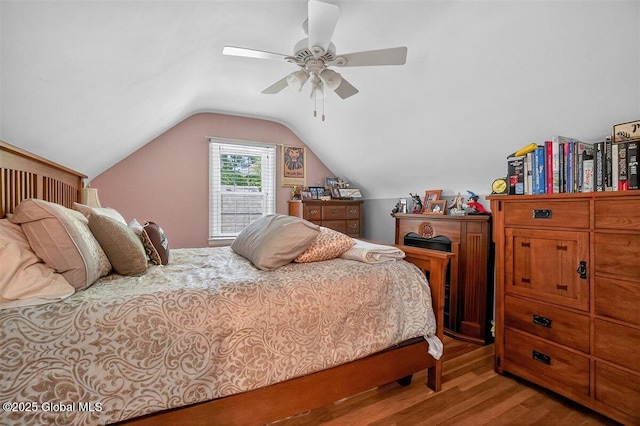 47 Mountainview Ter, North Greenbush, NY 12144 - bedroom featuring wood finished floors, vaulted ceiling, and ceiling fan