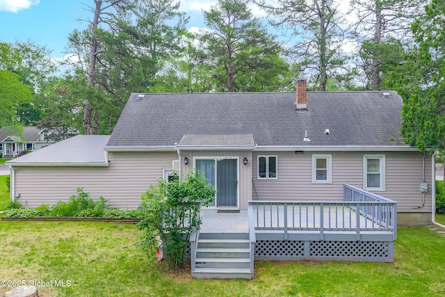 9 Arlene Ave, Guilderland, NY 12203 - rear view of house with a yard, a chimney, and a deck