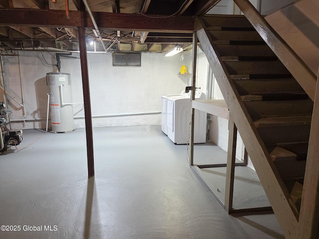 9 Arlene Ave, Guilderland, NY 12203 - unfinished basement featuring water heater, independent washer and dryer, and stairway