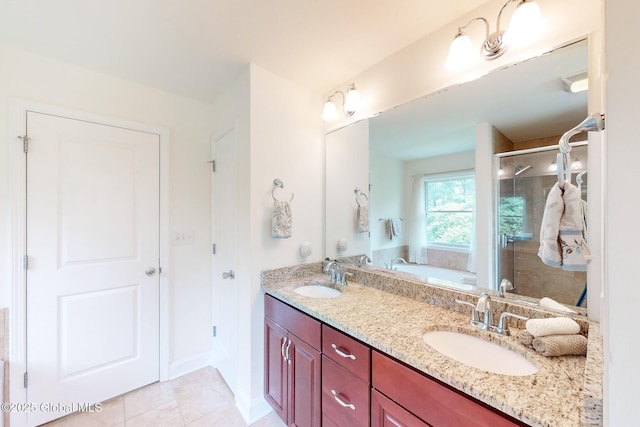 113 Fieldstone Dr, Niskayuna, NY 12304 - bathroom featuring double vanity, a bath, a shower stall, and tile patterned flooring