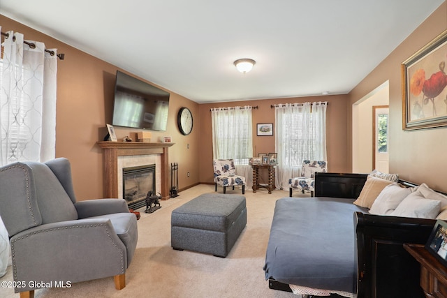 10 Overlook Dr, Wilton, NY 12831 - living area featuring carpet floors and a tiled fireplace