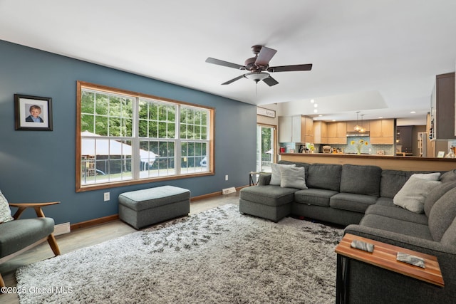 10 Overlook Dr, Wilton, NY 12831 - living room featuring light wood-style floors, ceiling fan, and recessed lighting